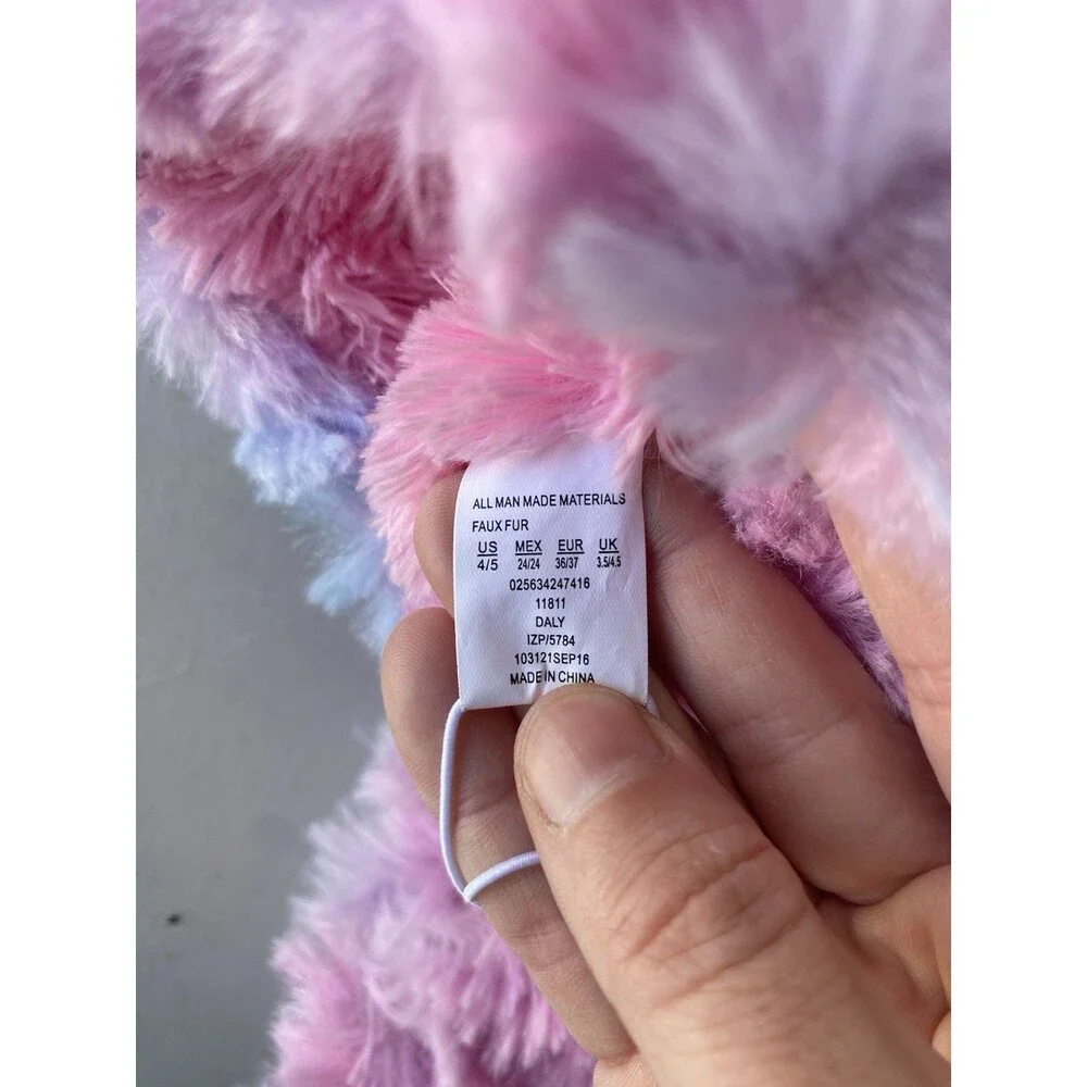 Tie Dye Faux Fur Slipper Booties Pink Purple Blue Big Kids Youth Size 4/5